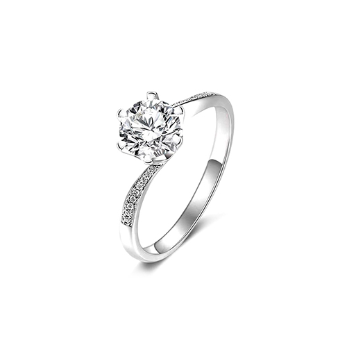 Six Prong Twist Arm White Lab Grown Diamond in 18K White Gold Ring