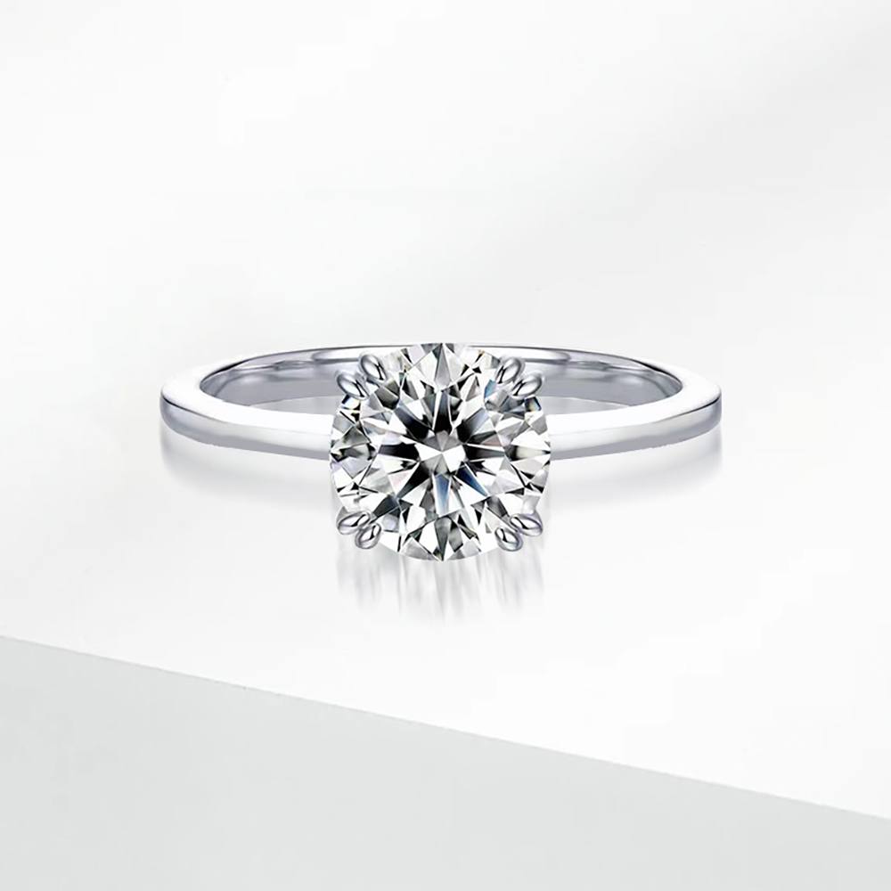 Hawk's Beak Four Prong White Lab Grown Diamond in 18K White Gold Ring