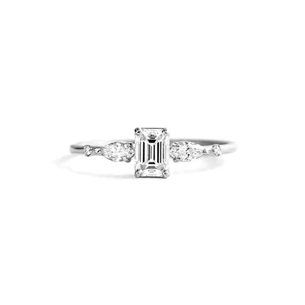 Emerald Cut White Lab Grown Diamond in 18K White Gold Ring