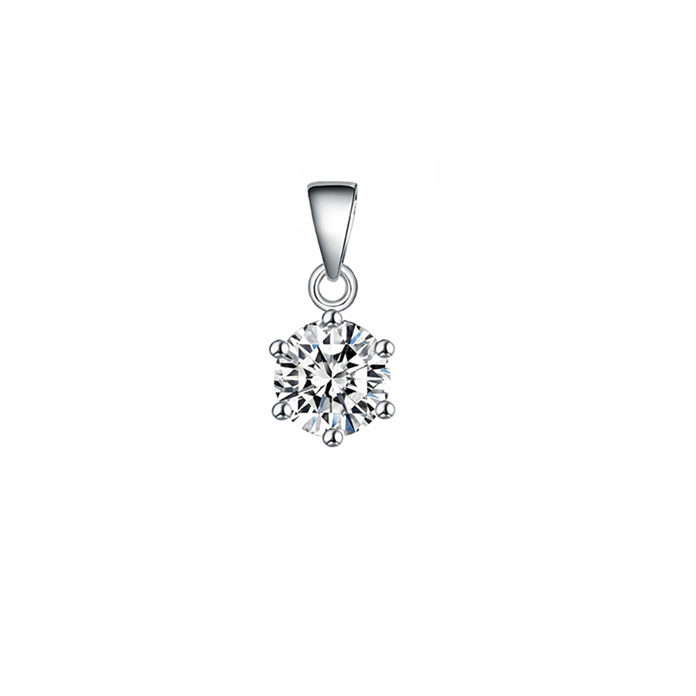 Six Prong White Lab Grown Diamond in 18K White Gold Pendant