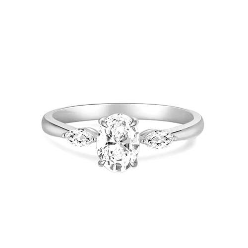 Oval Three Stone White Lab Grown Diamond in 18K White Gold Ring