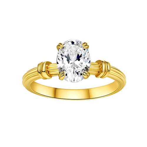 Oval White Lab Grown Diamond Ring in 18K Yellow Gold