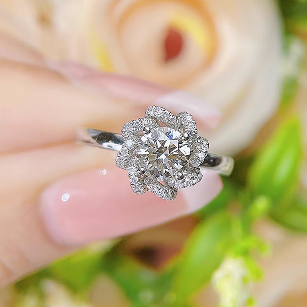 Handheld Bouquet Light Arm White Lab Grown Diamond in 18K White Gold Ring