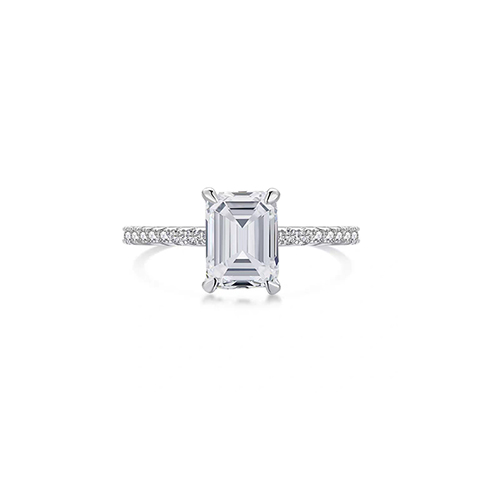 Emerald Diamond Arm White Lab Grown Diamond in 18K White Gold Ring