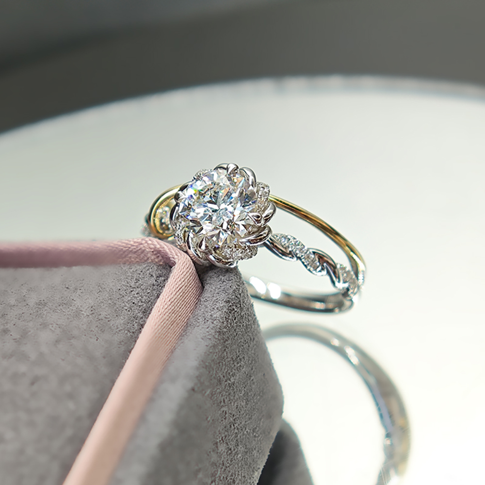 Si Teng White Lab Grown Diamond in 18K White and Yellow Gold Ring