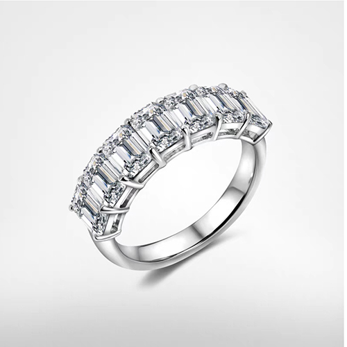 Emerald Cut Half Eternity White Lab Grown Diamond in 18K Yellow GoldHalf Band Stacking Ring