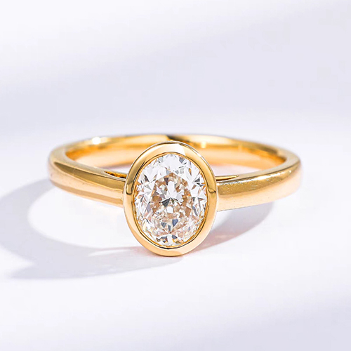 Oval Bezel White Lab Grown Diamond in 18K Yellow Gold Ring