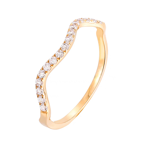 Curved White Lab Grown Diamond in 18K Yellow Gold Stacking Ring