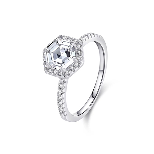 Hexagon White Lab Grown Diamond in 18K White Gold Ring