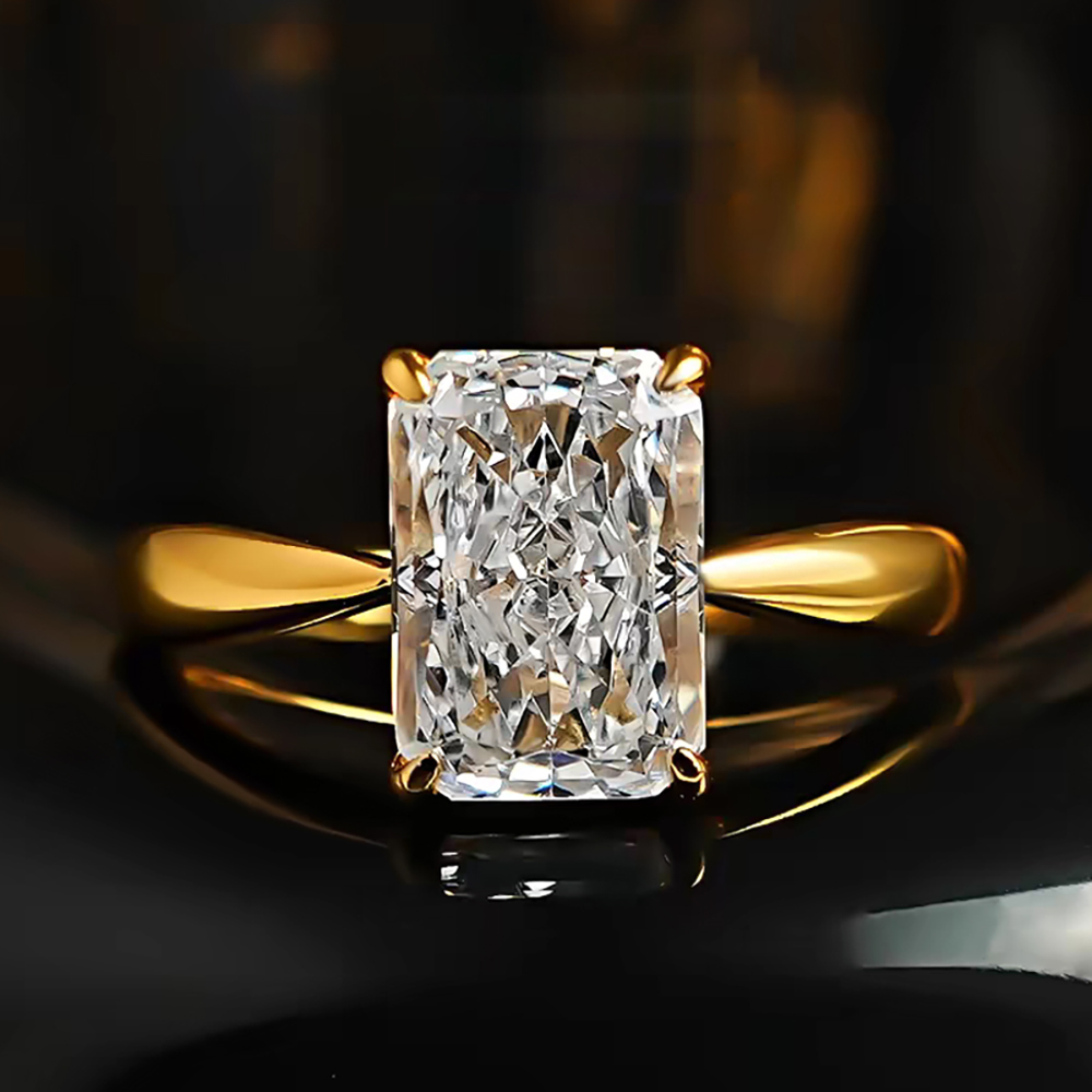 Radiant Solitaire White Lab Grown Diamond in 18K Yellow Gold Ring