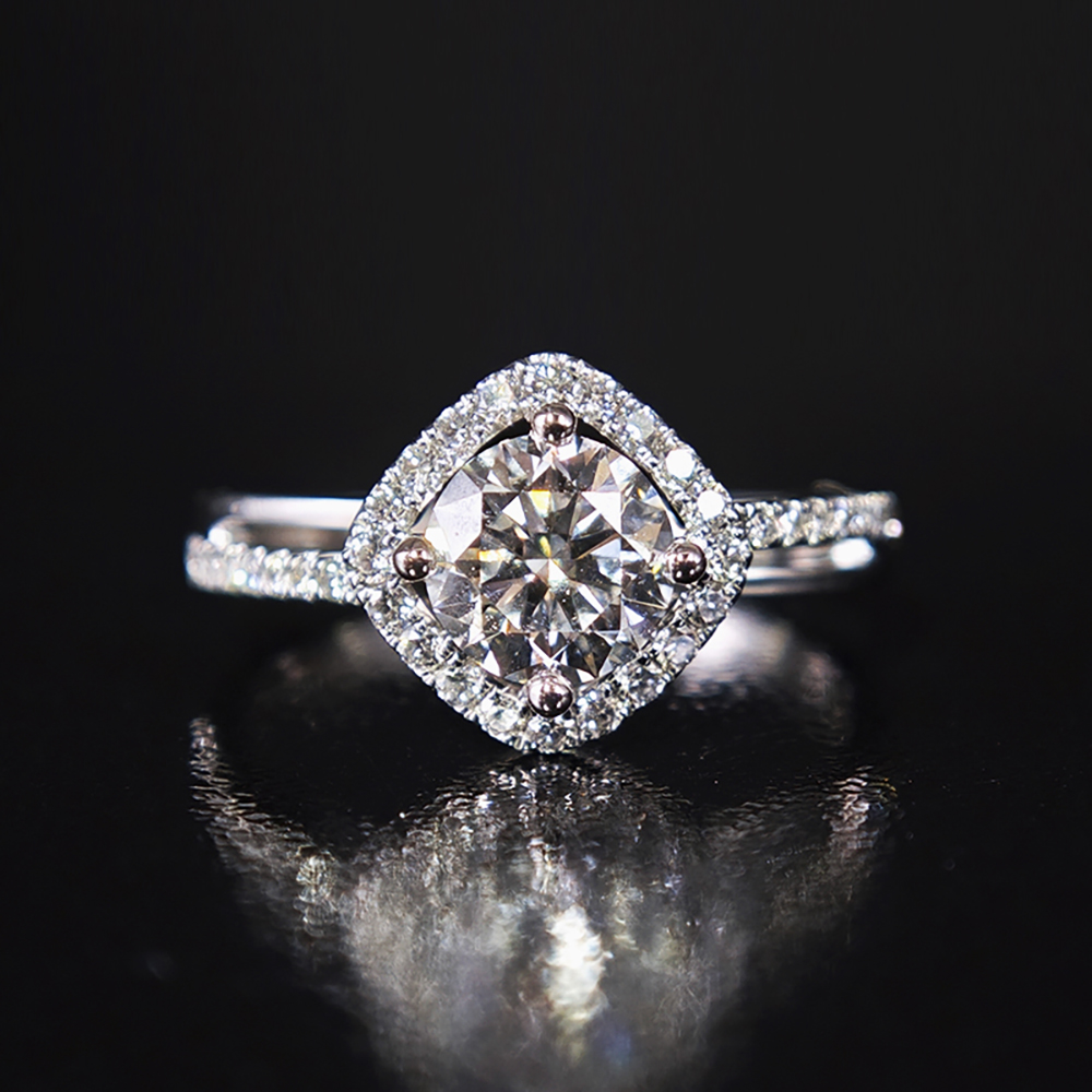 Round Diamond with Marquise Halo White Lab Grown Diamond in 18K White Gold Ring