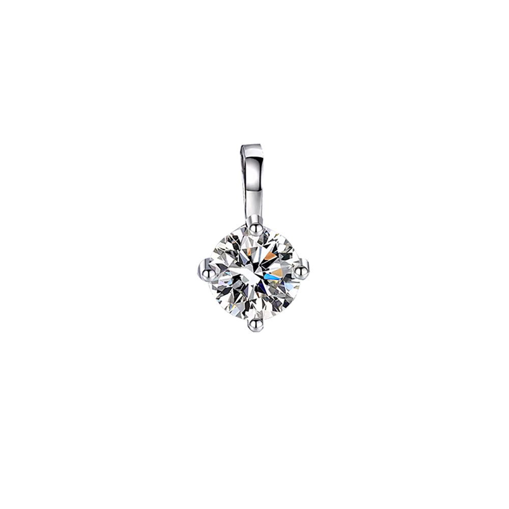 Four Prong White Lab Grown Diamond in 18K White Gold Pendant