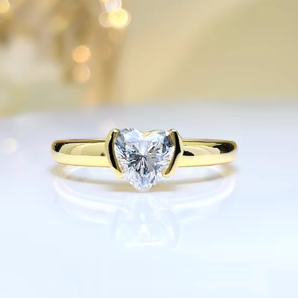 Heart White Lab Grown Diamond in 18K Yellow Gold Ring