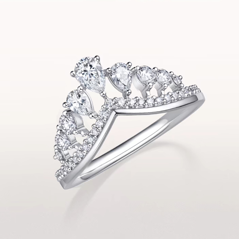 Crown White Lab Grown Diamond Stacking Ring in 18K White Gold