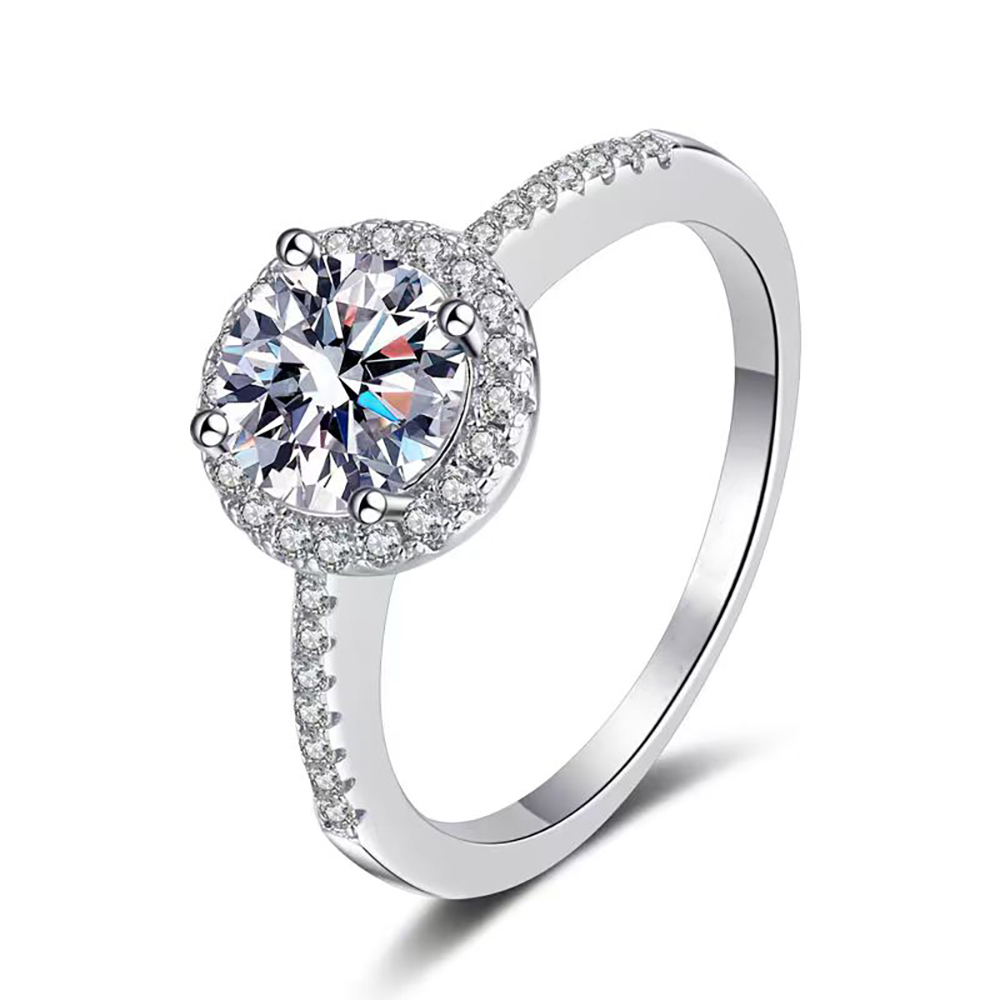 Round Pave White Lab Grown Diamond in 18K White Gold Ring