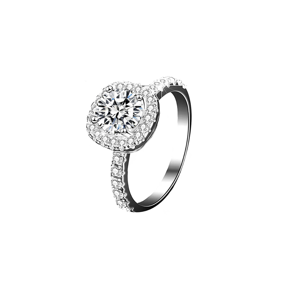 Round Diamond with Square Halo White Lab Grown Diamond in 18K White Gold Ring