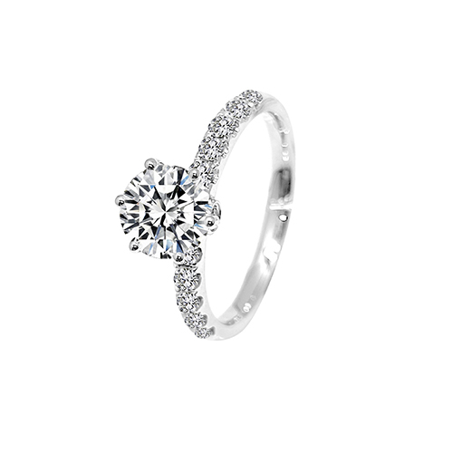 Six Prong Twisted Band White Lab Grown Diamond in 18K White Gold Ring