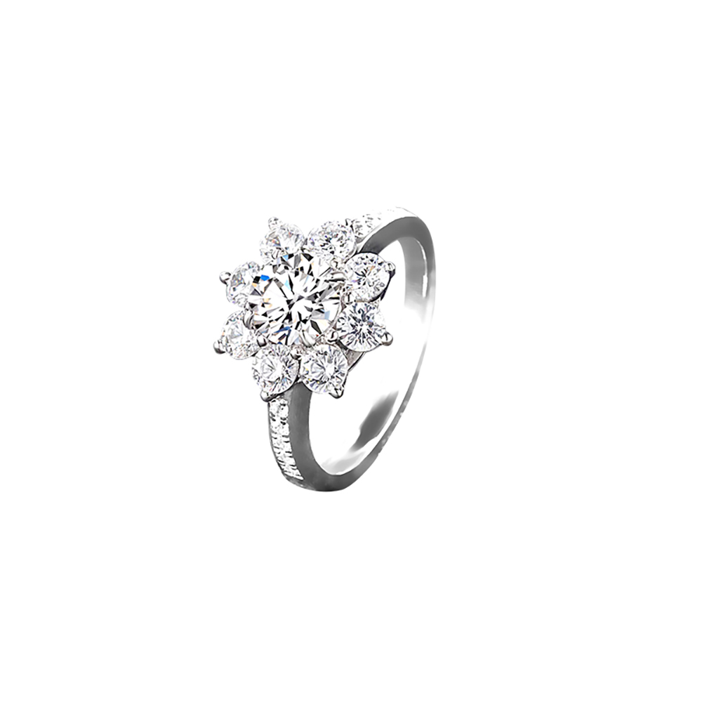 Sunflower White Lab Grown Diamond in 18K White Gold Ring