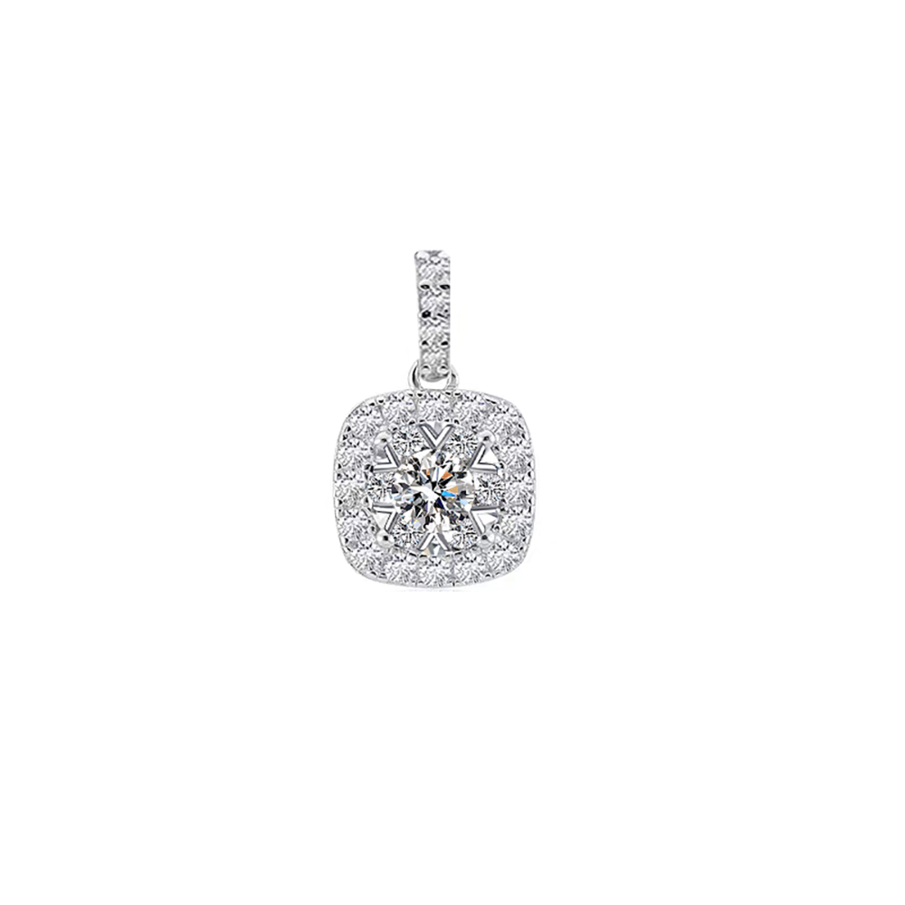 Sugar Cube Halo Setting White Lab Grown Diamond in 18K White Gold Pendant