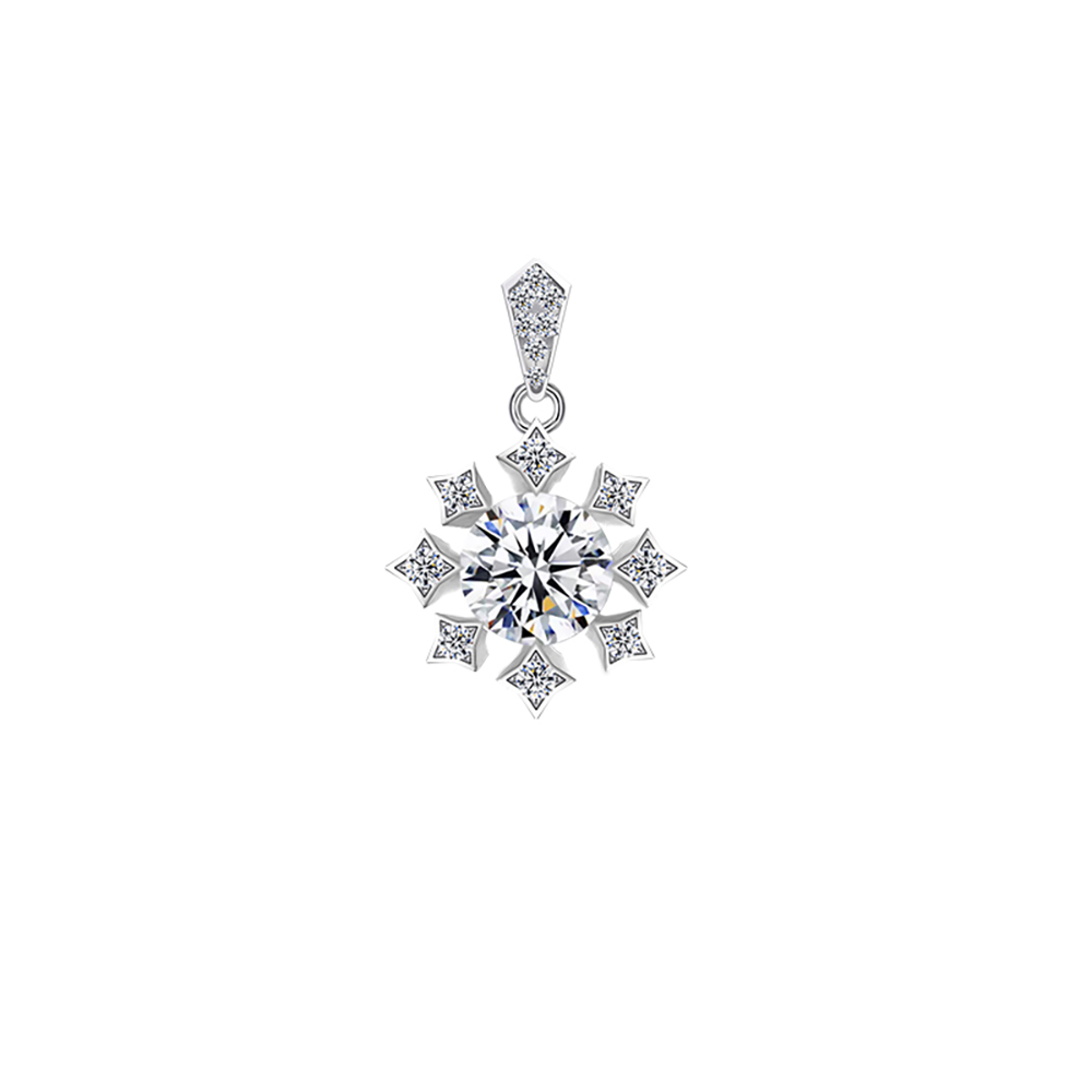 Snowflake White Lab Grown Diamond in 18K White Gold Pendant