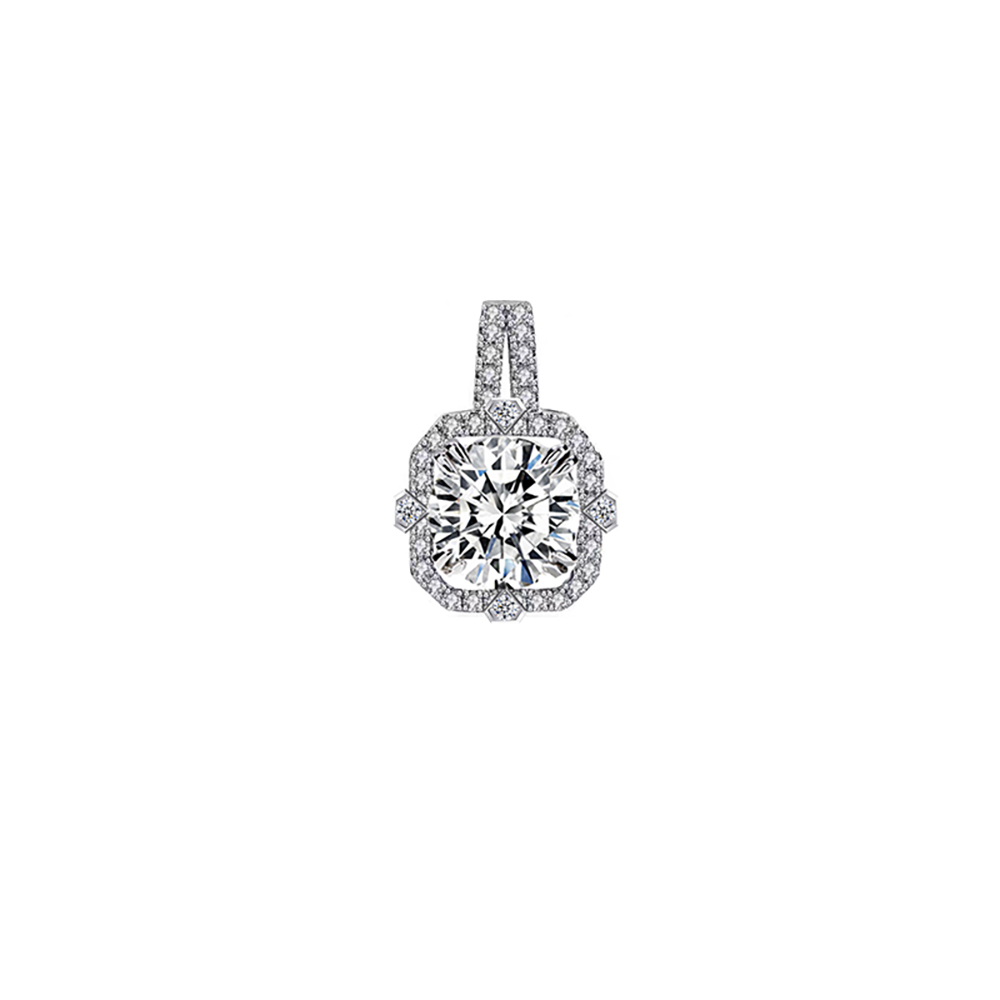 Square Shimmering White Lab Grown Diamond in 18K White Gold Pendant