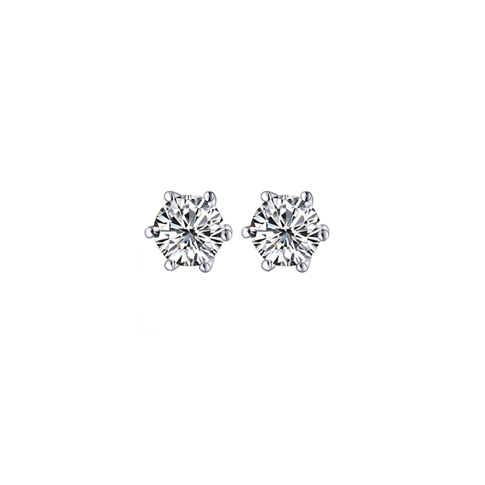 Six Prong White Lab Grown Diamond in 18K White Gold Stud Earrings