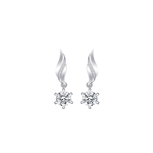 Leaf Six Prong White Lab Grown Diamond in 18K White Gold Stud Earrings