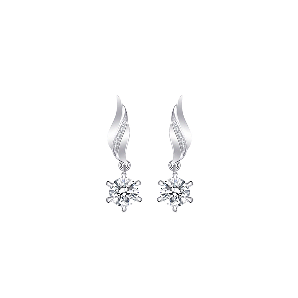 Leaf Six Prong White Lab Grown Diamond in 18K White Gold Stud Earrings