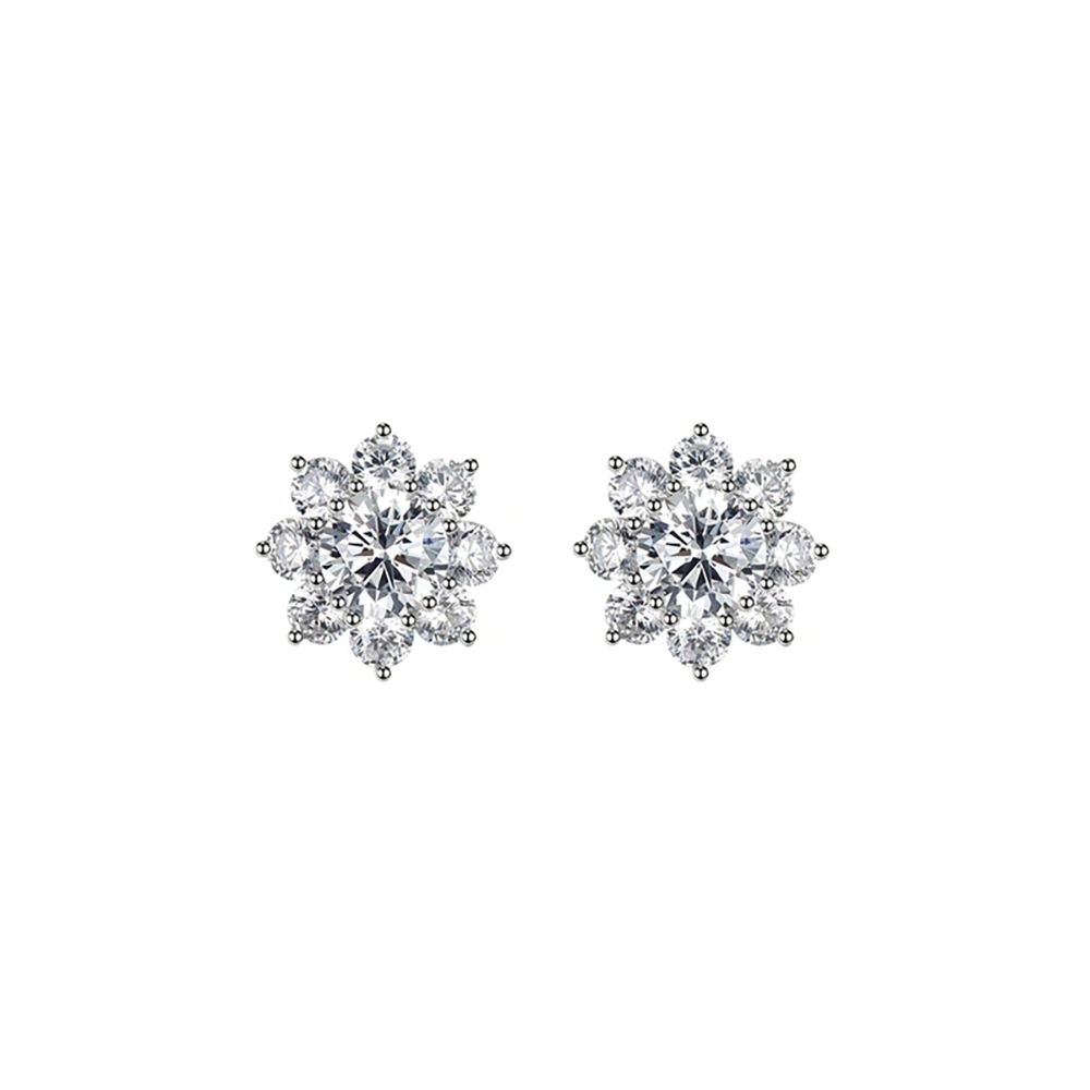 Sunflower White Lab Grown Diamond in 18K White Gold Stud Earrings