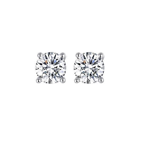 Four Prong White Lab Grown Diamond in 18K White Gold Stud Earrings