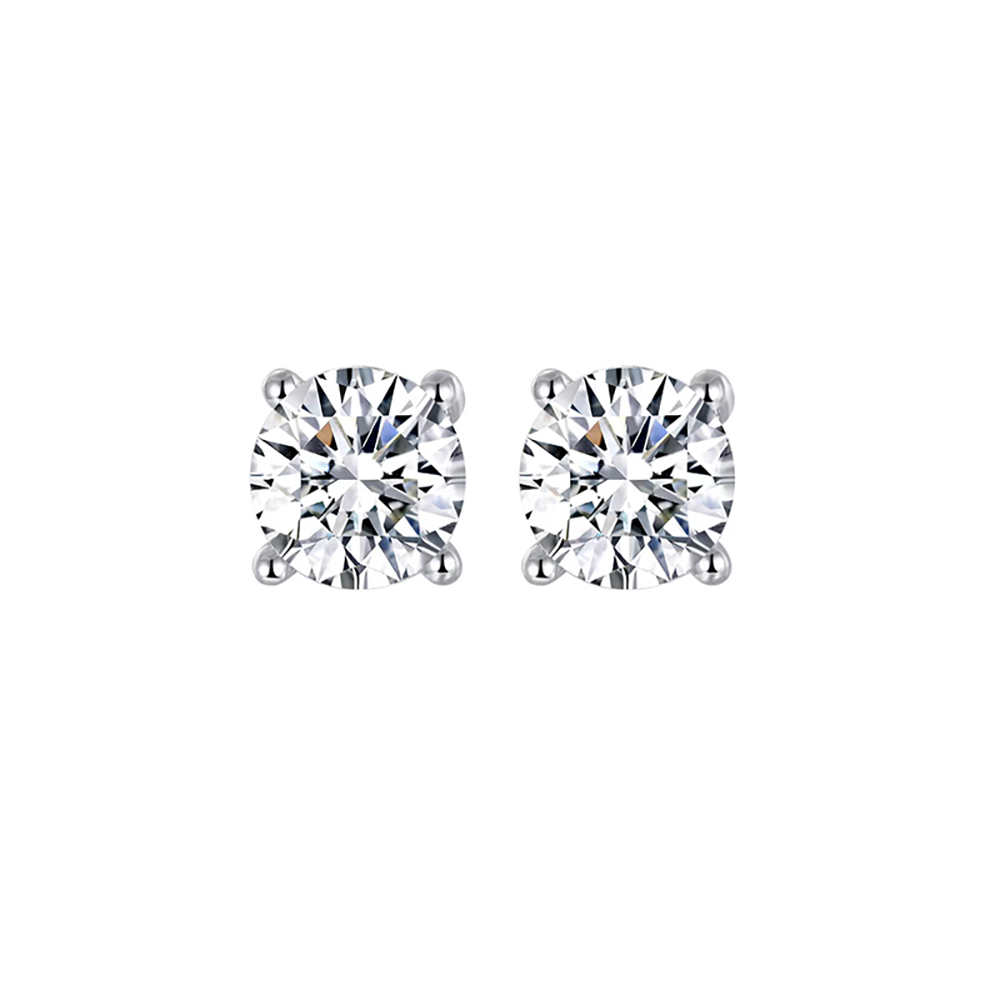 Four Prong White Lab Grown Diamond in 18K White Gold Stud Earrings