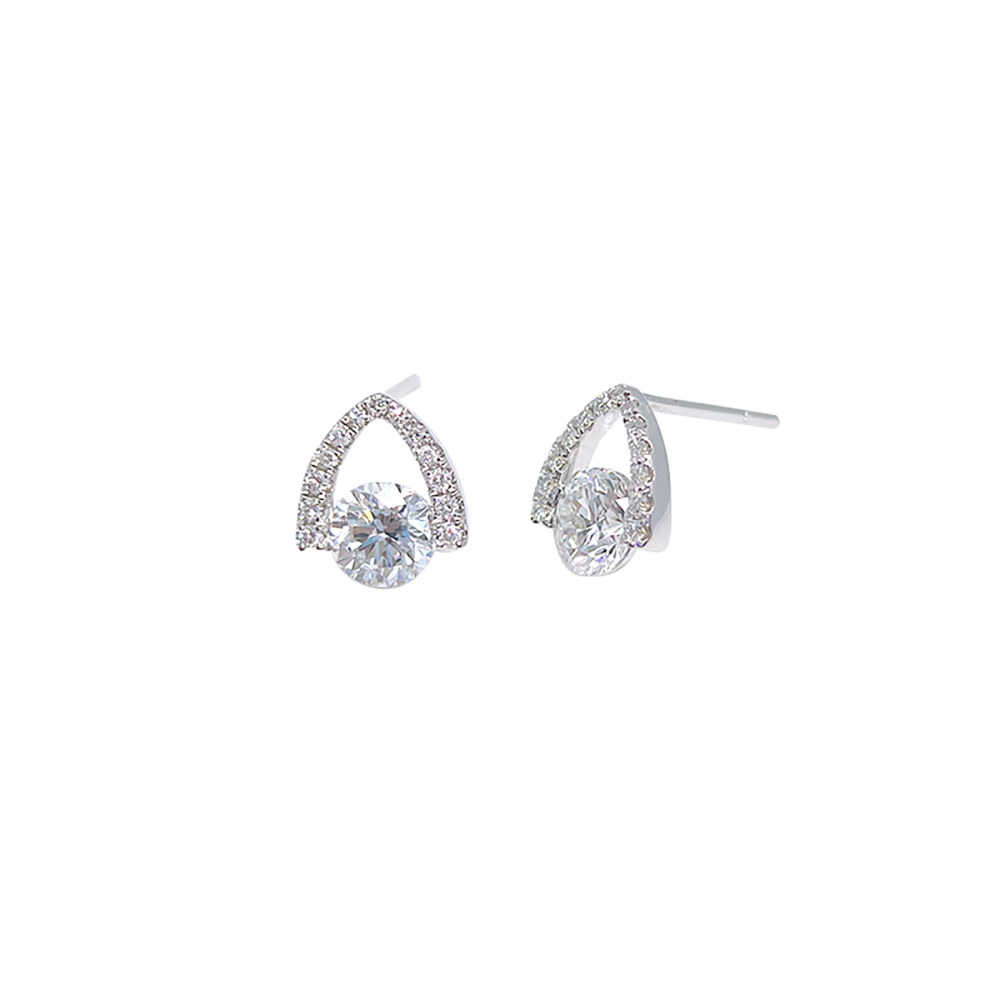 Round Triangle White Lab Grown Diamond in 18K White Gold Stud Earring