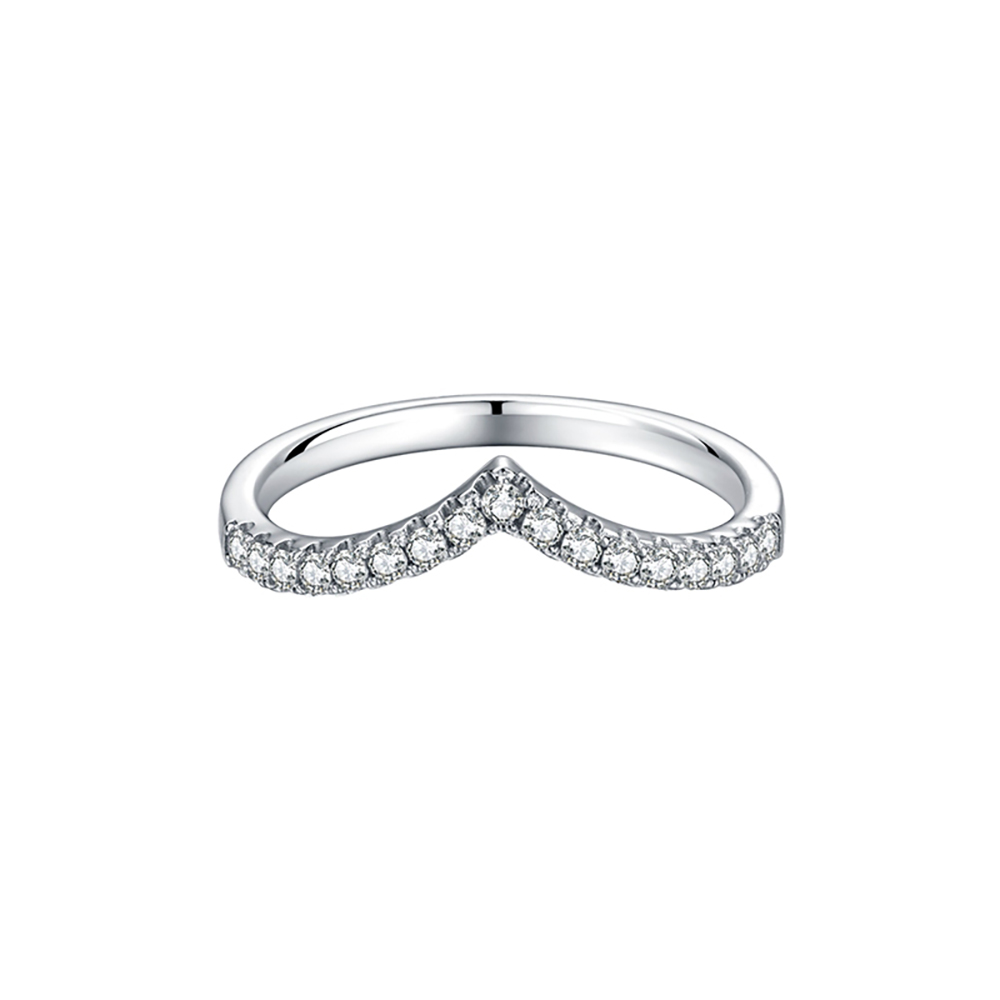 Small V Diamond Band White Lab Grown Diamond in 18K White Gold Ring