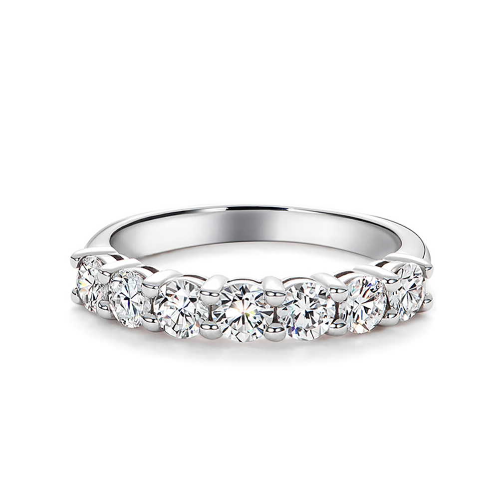 Seven Princess Diamond Band White Lab Grown Diamond in 18K White GoldStacking Ring