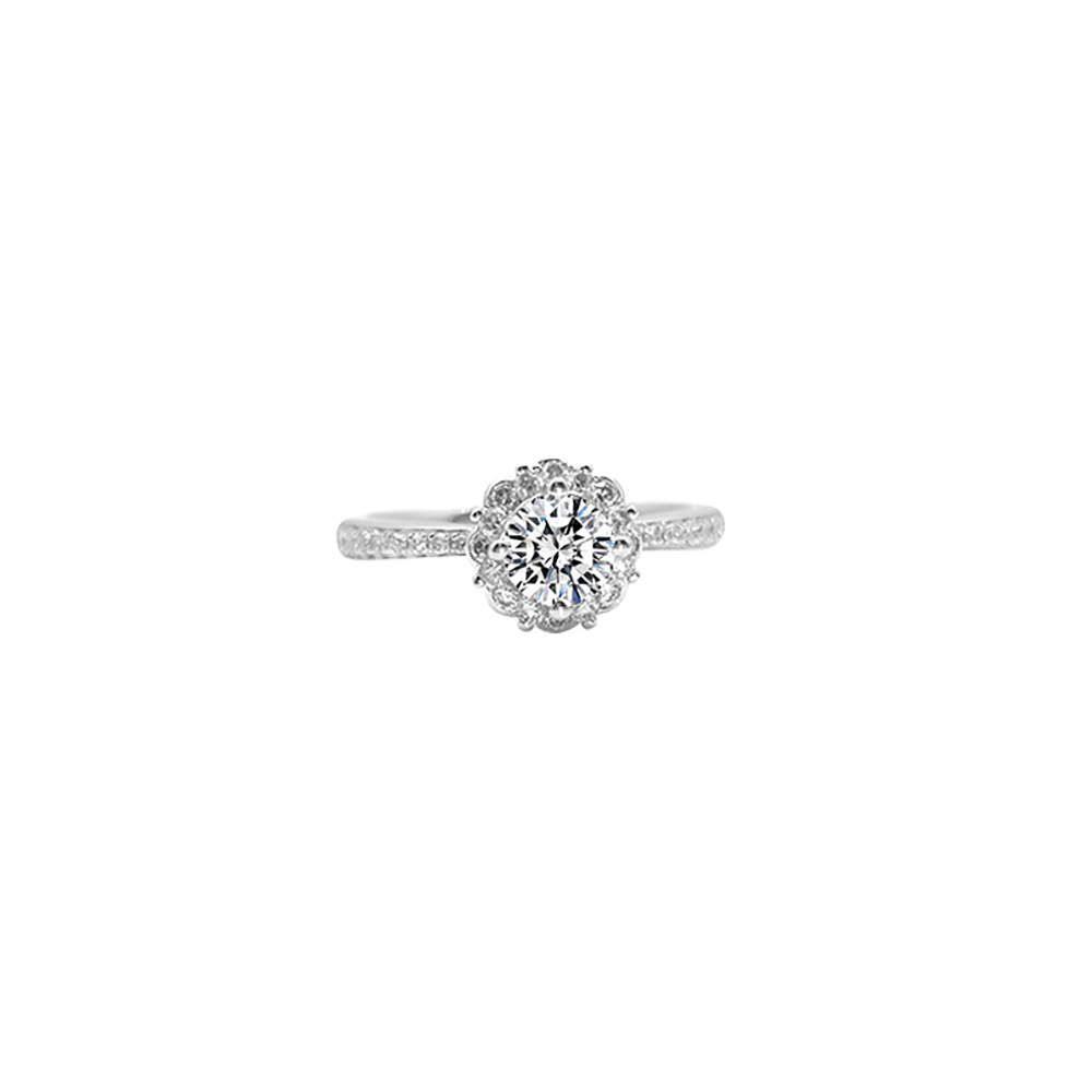 Flower White Lab Grown Diamond in 18K White Gold Ring