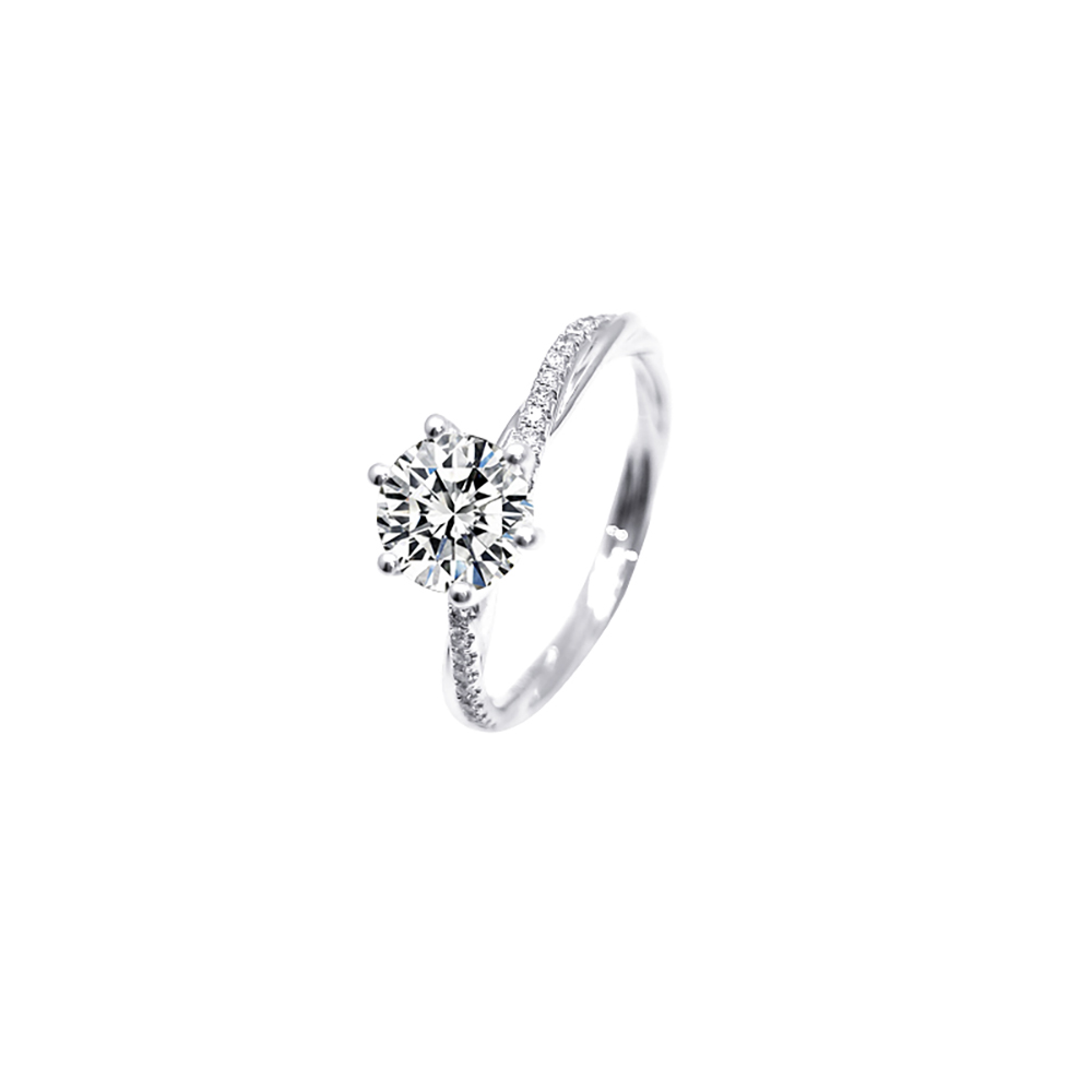 Vine Six Prong White Lab Grown Diamond in 18K White Gold Ring