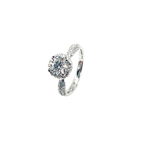 Multicolor Flower White Lab Grown Diamond in 18K White Gold Ring