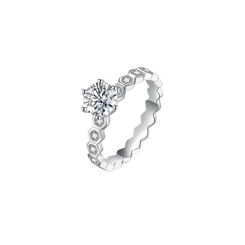 Honeycomb White Lab Grown Diamond in 18K White Gold Ring