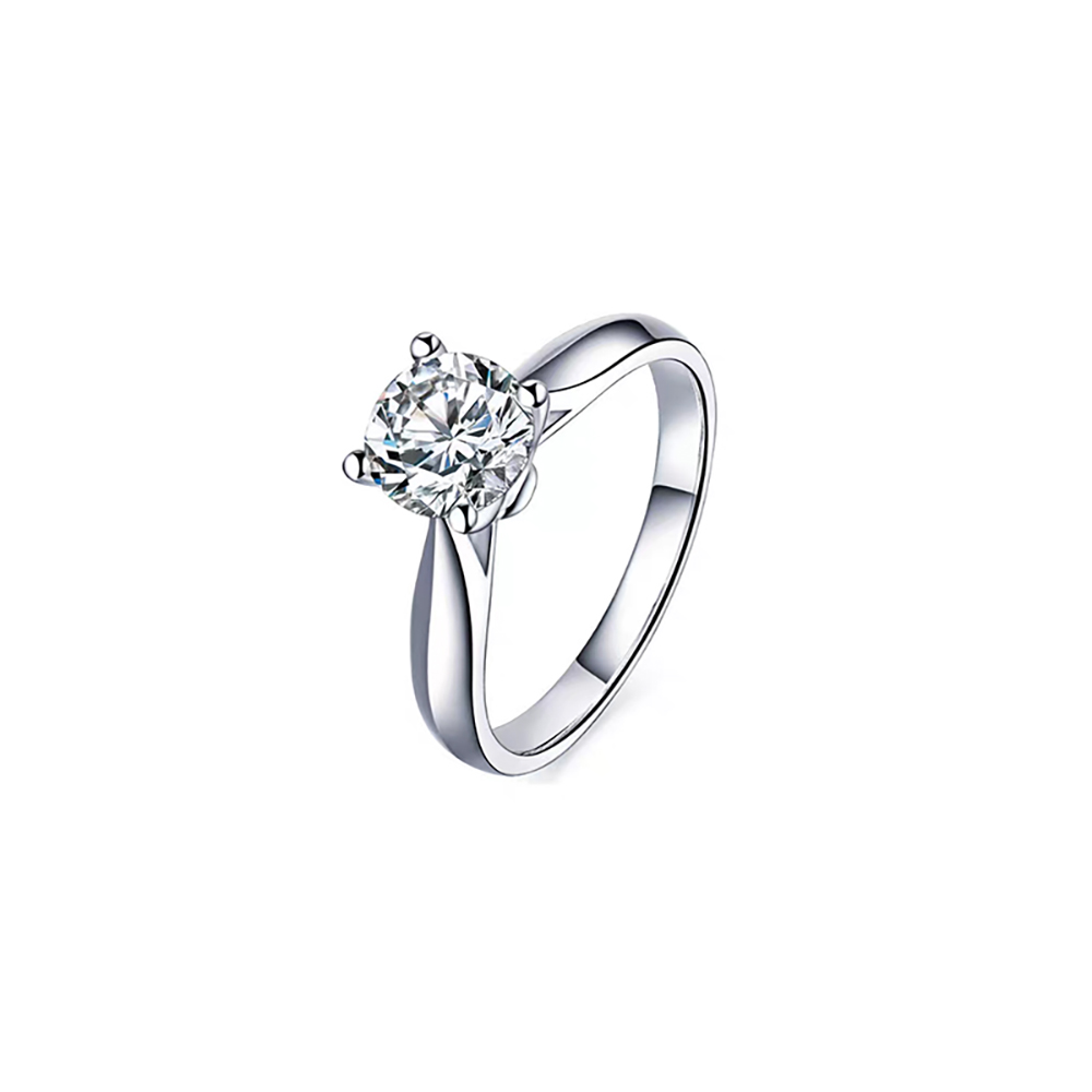 Four Prong Slim Waist White Lab Grown Diamond in 18K White Gold Ring