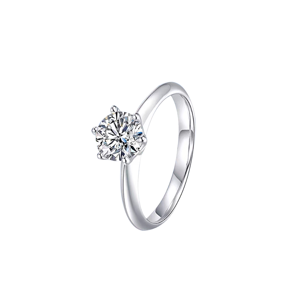 Six Prong White Lab Grown Diamond in 18K White Gold Ring