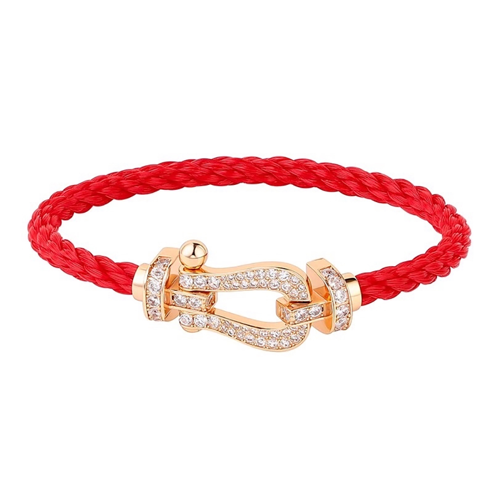 Horseshoe Clasp Red String White Lab Grown Diamond in 18K White Gold Bracelet