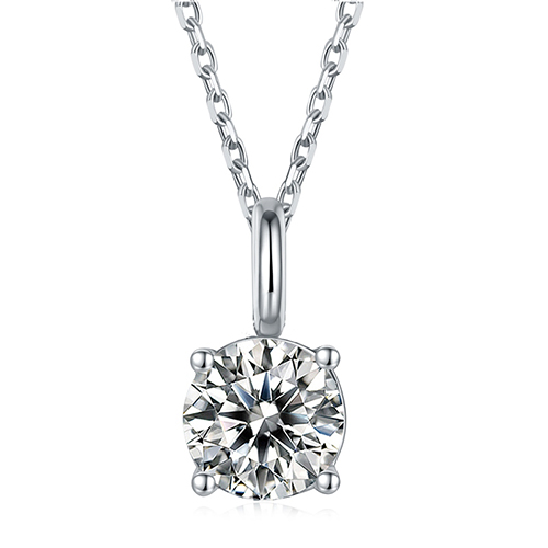 Four Prong Sparkling O White Lab Grown Diamond in 18K White Gold Necklace