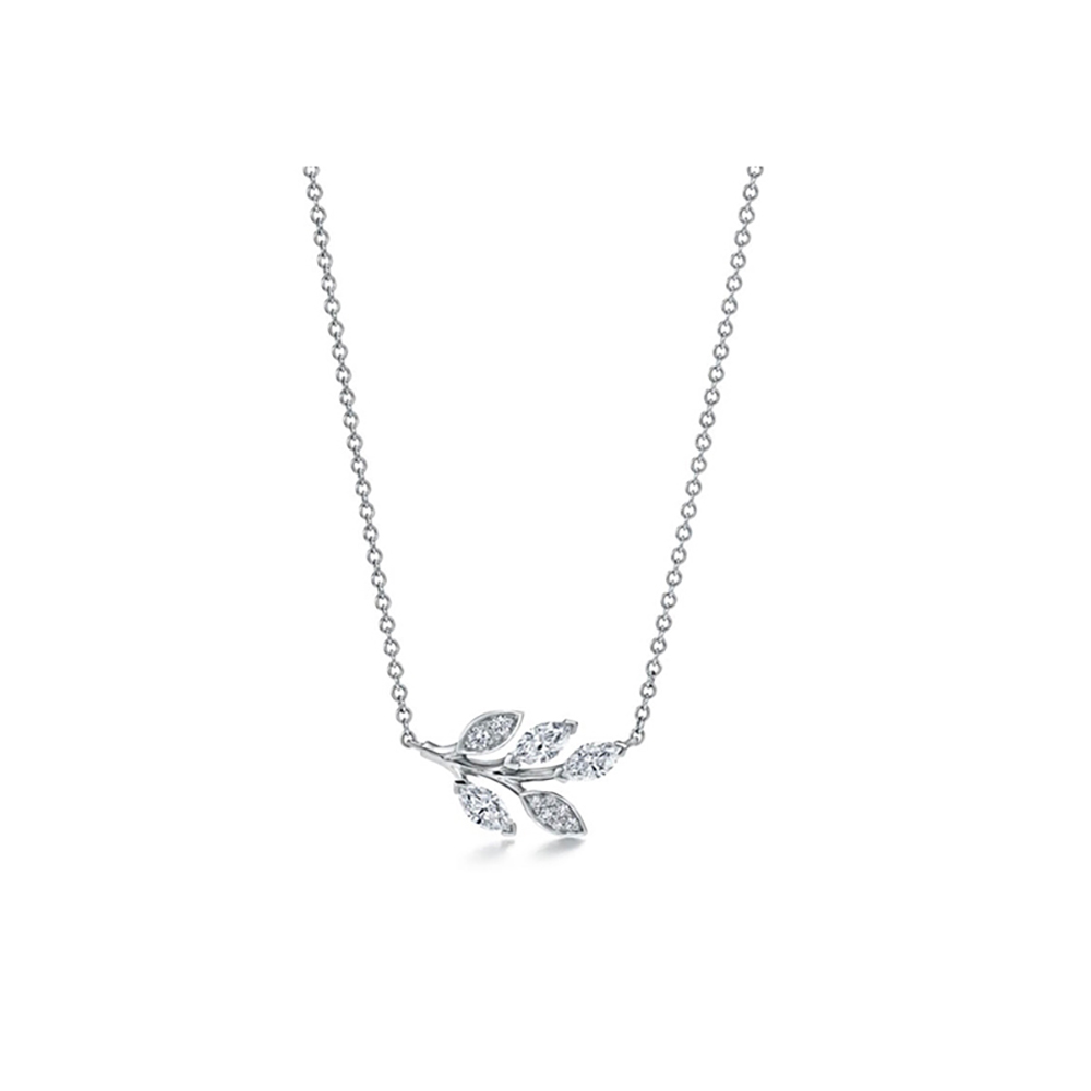 Small Leaf White Lab Grown Diamond in 18K White Gold Necklace