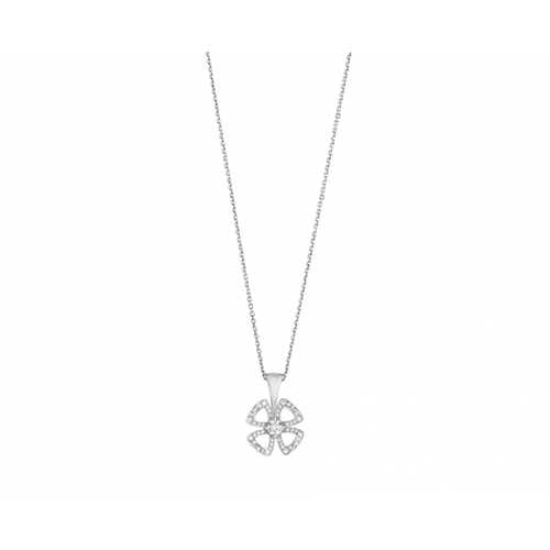 Lucky Clover White Lab Grown Diamond in 18K White Gold Necklace