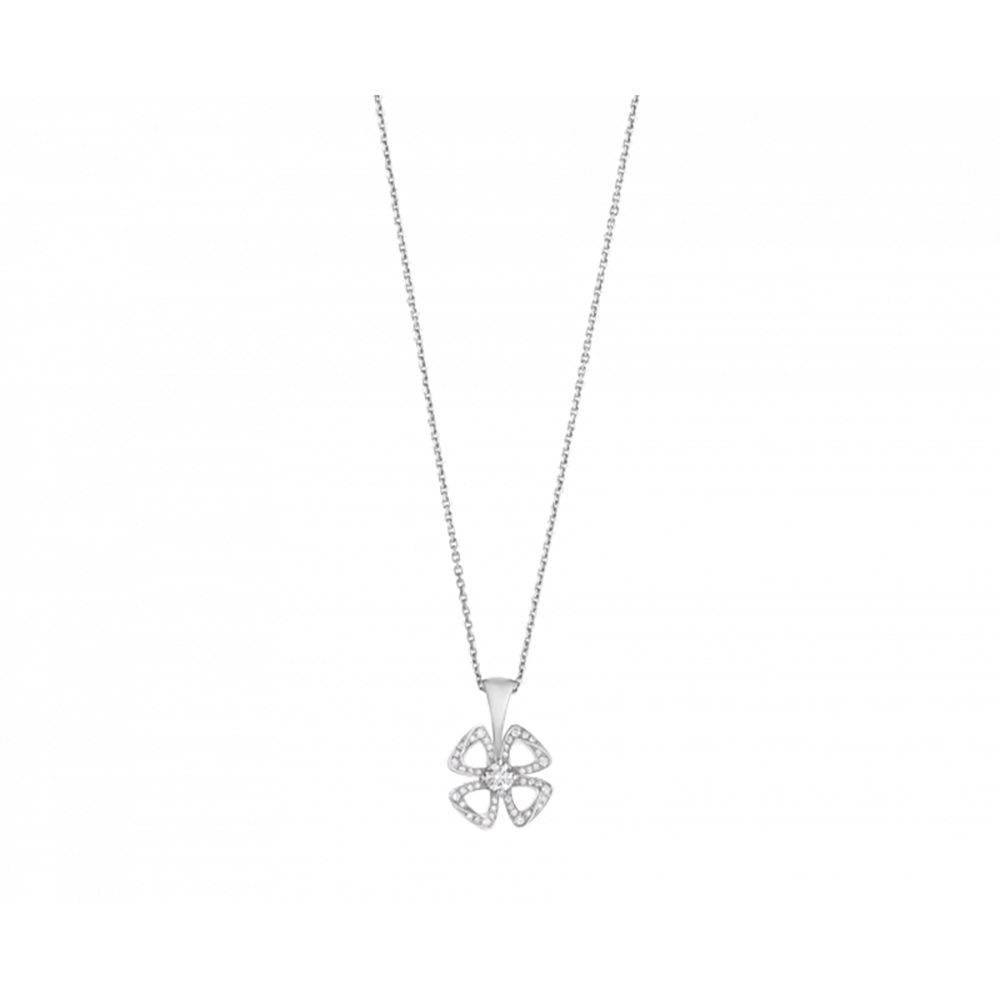 Lucky Clover White Lab Grown Diamond in 18K White Gold Necklace