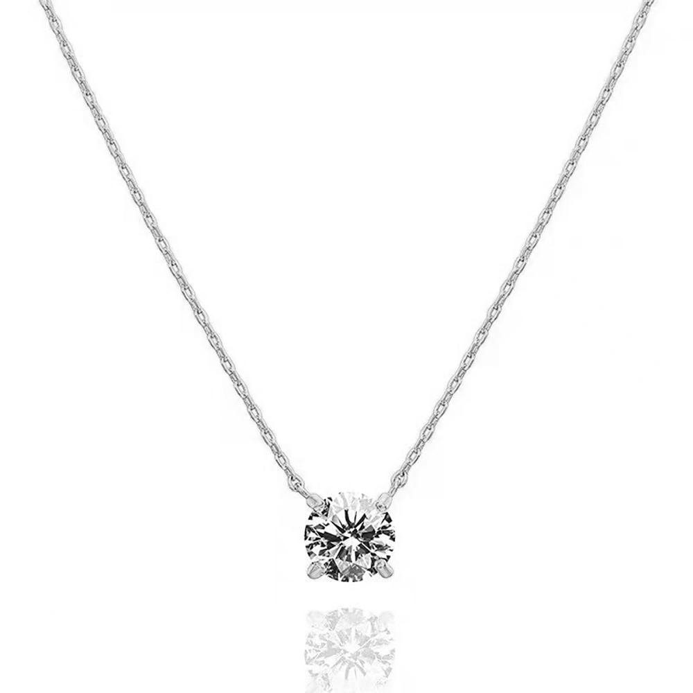 Classic Four Prong White Lab Grown Diamond in 18K White Gold Necklace