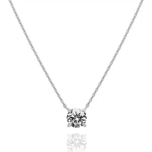 Classic Four Prong White Lab Grown Diamond in 18K White Gold Necklace