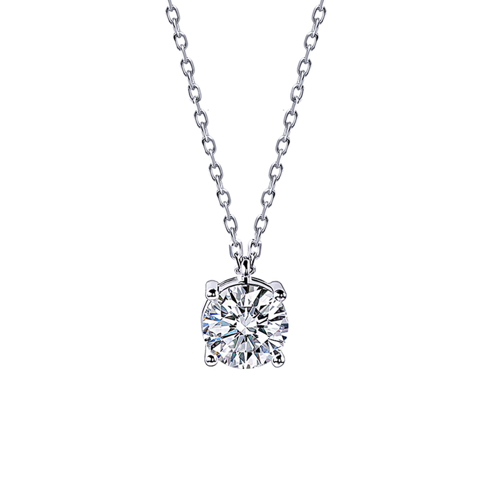 Classic Four Prong White Lab Grown Diamond in 18K White Gold Necklace