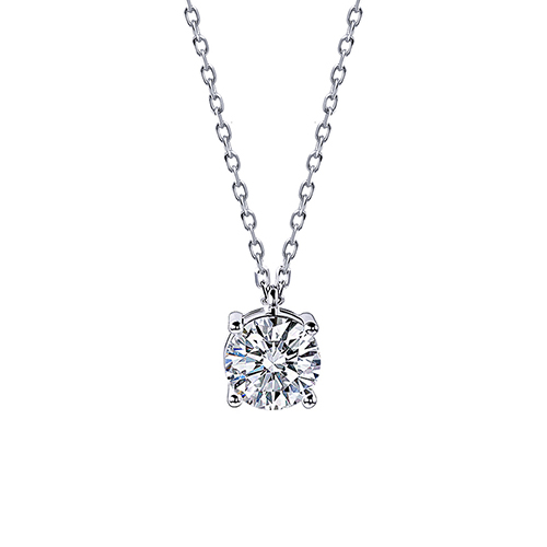 Classic Four Prong White Lab Grown Diamond in 18K White Gold Necklace