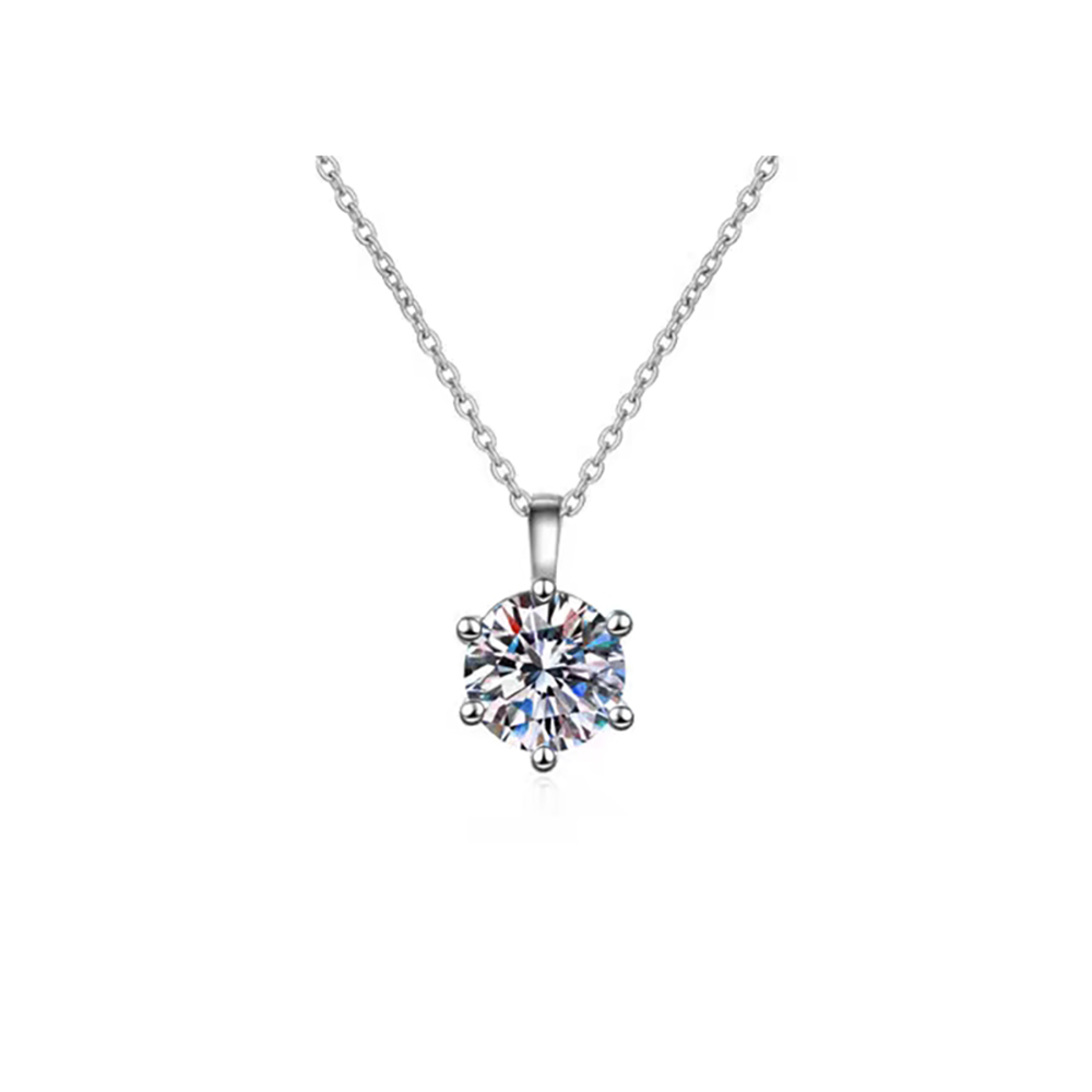 Six Prong Setting White Lab Grown Diamond in 18K White Gold Necklace